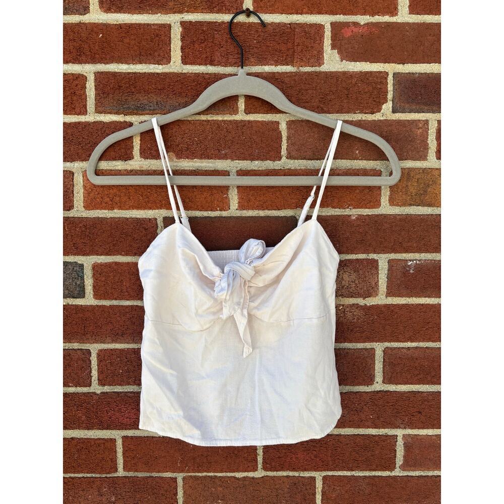 Y2K White Tie Front Cami Top One Size Coquette Minimal Summer Crop Tank - Picture 3 of 8